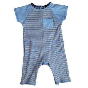Baby Gap Boys Stripe One Piece Romper Blue 3-6M Snaps Pockets VTG 100% Cotton